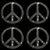 Set of 4 Bling Peace Symbol Silver Rhinestone Iron On