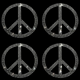Set of 4 Bling Peace Symbol Silver Rhinestone Iron On 3.5" Height Peace Sign Hotfix Transfer DIY Decal Emblem Patch