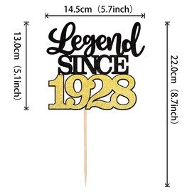 1 decoración para tartas de leyenda desde 1928 con purpurina, noventa y cinco felices, 95 años, decoración de tartas para 95 años, suministros de decoración de tartas para 95 cumpleaños, boda, aniversario, fiesta