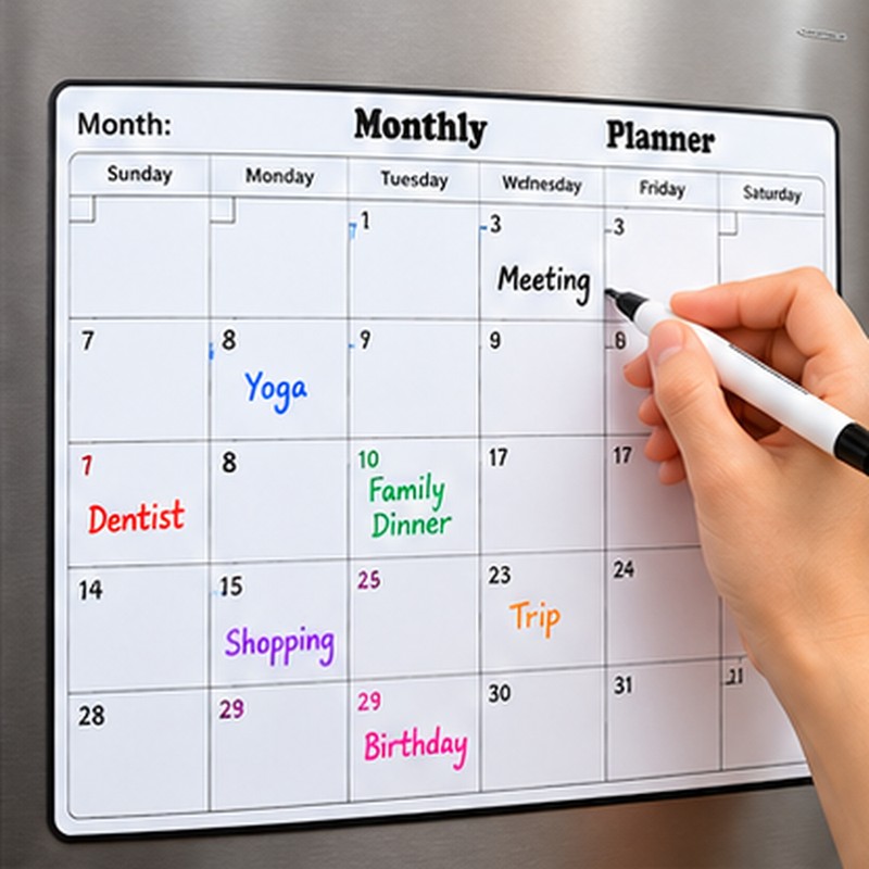 Magnetic Dry Erase Monthly Calendar for Refrigerator – Reusable Family