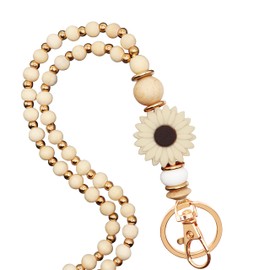 MyfavoriteK Wooden Boho Teacher Lanyard for Id Badge Cute Wood Beaded Lanyards for Women for Student Nurse Employees (Coffee)