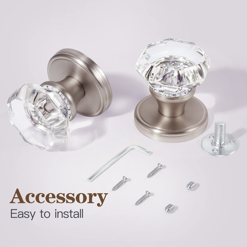 CLCTK 4 Pack Glass Dummy Door Knobs, Single Side Dummy