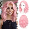 Eawwii Light Pink Short Wavy Wig for Women Lace Hairline