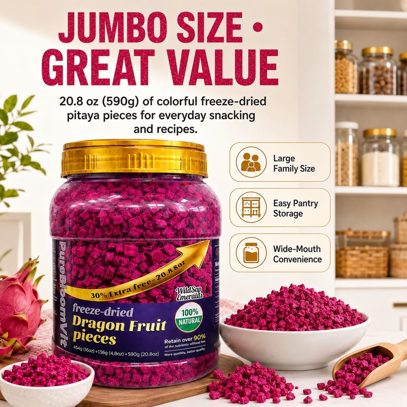 WildSap Emeralds Freeze Dried Dragon Fruit - 20.8 oz (590g)