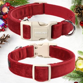 ARING PET Velvet Dog Collar, Cute Christmas Red Pet Necklaces with Quick Release Buckle for Puppy Small Medium Large Girl Boy Dogs Cotton-XS