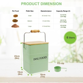 Brabtod Dog Food storage container Dog Treats Jar,5~6 lb Metal food treats tin for Dog, pet snacks Canisters with wooden lid/handle/sevice scoop-Green