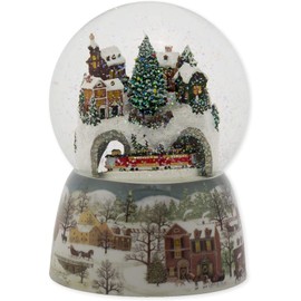 Roman - Musical Christmas Train in Village Glitterdome, Rotating, 120mm, Wind Up, 6" H, Resin, Glass and Water, Christmas Collection, Home Decor, Adorable Gift, Beautifully Detailed