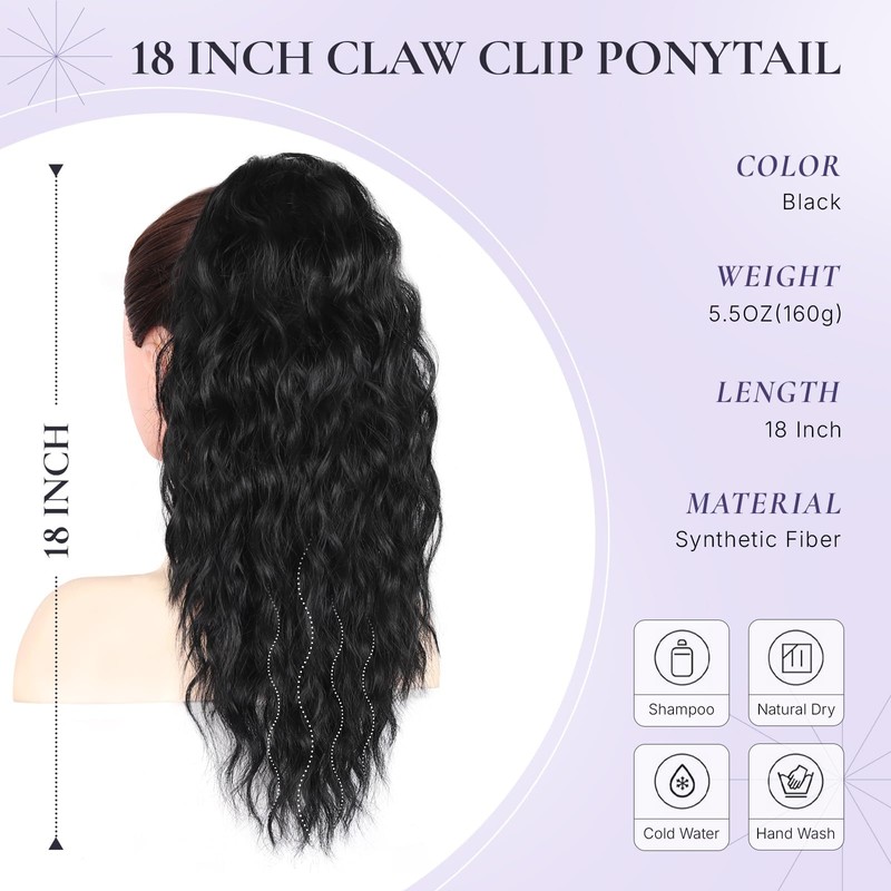 Curly Ponytail Extension with Clip, 45 cm Claw Clip Ponytail