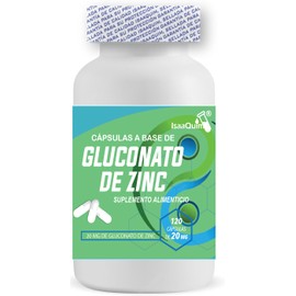IsaaQuim Gluconato de Zinc 20 mg por cápsula | 120 Cápsulas de 500 mg | Suplemento Alimenticio de Alta Pureza – 120 Porciones