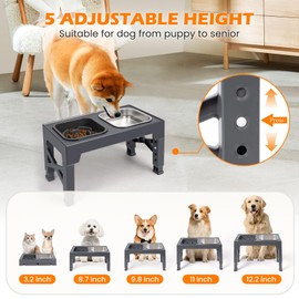 Heeyoo Elevated Dog Bowls, 5 Adjustable Heights Raised Dog Bowls, Stainless Steel Dog Food Bowl and Slow Feeder Dog Bowl Stand, Adjusts to Height 3.2" to 12.2" for Small Medium Large Dogs