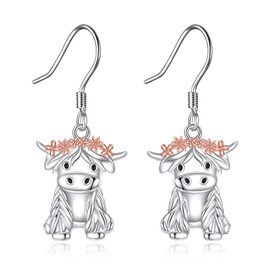 Highland Cow Earrings 925 Sterling Sliver Cow Dangle Earrings Scottish Western Jewellery Gifts for Women Mum