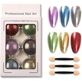 6 Colors Chrome Nail Powder Aurora Metallic Nail Powder Holographic Mirror Effect Chrome Powder Iridescent Shell Powder Glitter Dust Nail Art Pigment Manicure for Nails Art Decoration