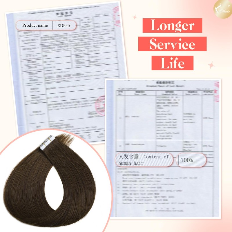 XDhair Haarverlängerung, selbstklebend, 20 Stück/50 g, Echthaar, 18 Ponce, Klebeband,