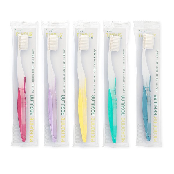 Nimbus Extra Soft Toothbrushes (Regular Size Head), Periodontist Design Tapered Bristles for Sensitive Teeth & Receding Gums (5 Pack, Colors May Vary)