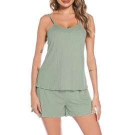 Vlazom Ladies Pyjamas Set, Soft 2 Piece Short Pjs Sweetness Cami Sets Summer Clothes for Women Adjustable Straps Top and Shorts Green,XXL