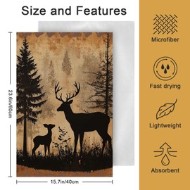Forest Deer Hand Towels Set of 2 Dish Towels Soft Bath Towels Absorbent Guest Face Towel for Kitchen Gym Bathroom Decor