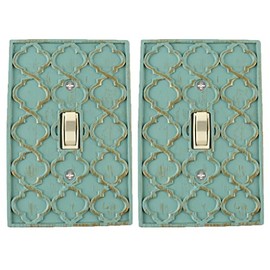 Meriville 2 Packs Moroccan 1 Toggle Wallplate, Single Switch Electrical Cover Plate, Buckingham Green with Gold