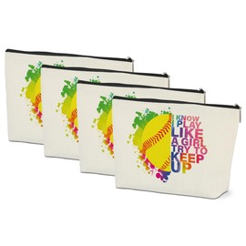 4 Pcs Funny Makeup Bag Softball Party Favors Cosmetic Bag Stuff Accessories Birthday Gifts for Women Teen Coach Zipper Pouch Travel Organizer Toiletry Bag Vacation Christmas