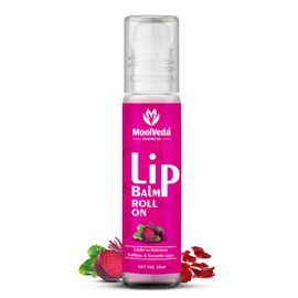Moolveda Lip Balm Roll on with beetroot rose & 100% edible ingredients & no chemicals, 10ml