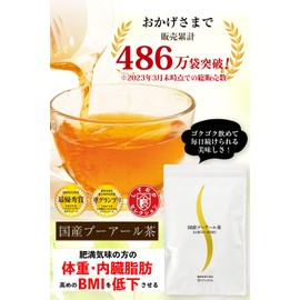 Arahataen Domestic Shizuoka Tea Pu'er Tea for SARYU-SOSO Mugs, Pack of 10 [Food with Functionality] Reduces weight and visceral fat for obese people, lowers high BMI (3 packets per day) Dark Tea Diet