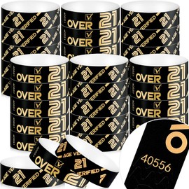 600 Pack Over 21 Age Verified Wristbands for Events with Security Number, Waterproof Neon Verified Wristband for Bar KTV Casino Bachelorette Party Concert Occasion Entrance (Black, Gold)