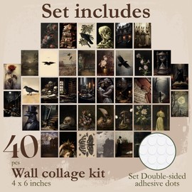 Decoración 97 Moody Dark Academia Decor - 40 piezas de decoración gótica victoriana para el hogar, impresiones de arte de pared clásico de la Academia oscura, kit de collage de pared gótico brujo (4 x