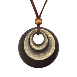 Bjesinmo Wooden Necklaces for Women Long Brown Necklaces Boho Pendant Necklace for Women Ethnic Style Wood Jewelry Necklace