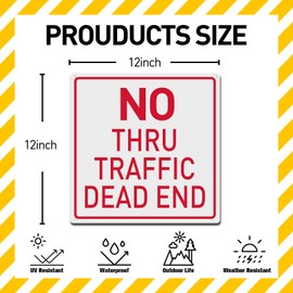 BTHUKO No Thru Traffic, Dead End Red Dead Traffic Signs End Sign Road No Outlet Thru Not a Through Street Emergency Evacuation Cars Sign 12X12 Inch