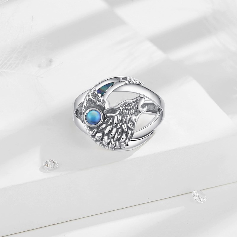 AEONSLOVE Wolf Ring 925 Silver Adjustable Rings for Men Women