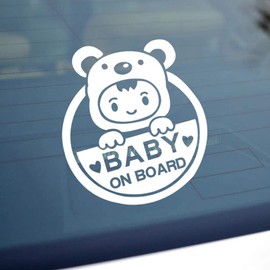Bigtime Signs Reflective Baby on Board Sign for Car, Caution Decals Reflective Kids Safety Warning Sticker Marks for Driver, Heat Resistant, Long Lasting, Waterproof-White