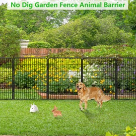 Jhsomdr Decorative Metal Fence Panels Garden Fence with Gate 40in(H) x 23Ft(L) Fencing for Dogs, Patio Fence Temporary Fence Large Animal Dog Barrier Rustproof Iron Fence Outdoor Dog Fence for Yard