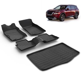VOUKIY All Weather Car Floor Mats & Cargo Liner Set Fit for 2017 2018 2019 2020 2021 2022 Nissan Rogue Sport(Only Fit Cargo Mat in Lower Deck) Car Mats Trunk Mat Rogue Sport Floor Mats Trunk Liner