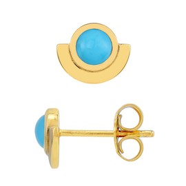 Silvershake 4MM Genuine Round Shape Arizona American Turquoise Yellow Gold Plated 925 Sterling Silver Minimalist Half Circle Trendy Chic Stud Earrings December Gemstone Birthstone Jewelry for Women,