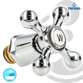 tecuro Tap Top | Sanitary Top | with Nostalgic Handle | for Two-Handle Fittings | 1/2 Inch | Hot Water | Marking W | Brass | Chrome | 25636