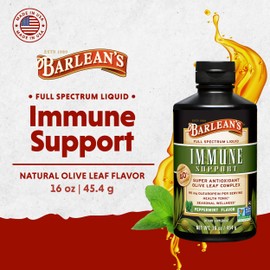 Barlean's Peppermint Olive Leaf Complex Liquid Immune Support Supplement, 95mg Oleuropein Antioxidants, 16 oz