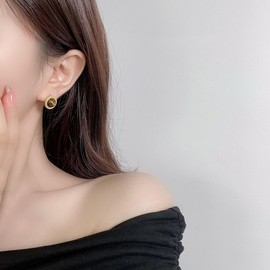 Kokoma Round Tiger Eye Stone Stud Earrings for Women 925 Sterling Silver Post Circle Half Statement Earrings Fashion Ear Jewelry