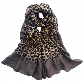 MEDUOLA Women's Scarf 180 x 90 cm Faux Silk Scarf with Colourful Carriage Flowers and Leaf Design Versatile for Any Season, Leopard-brown