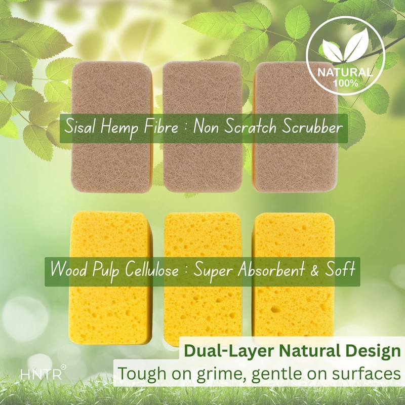 HNTR® 6 x Eco Sponges Washing Up | Eco Washing