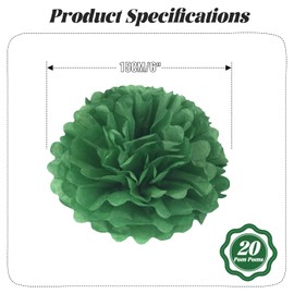 20pcs Tissue Paper Pom Poms - Dark Green - 6 Inch - Tissue Paper Pompoms for Engagement, Wedding, Birthday Party Deco