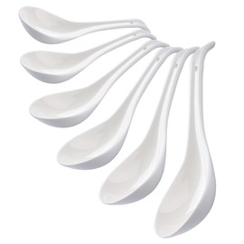 CHILDIKE Porcelain Soup Spoons Set of 6, Ceramic Chinese Soup Spoons 6.6 Inch, Asian Soup Spoons, Japanese Ramen Spoons, White