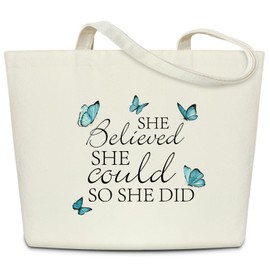 Aesthetic Canvas Tote Bag for Women Gift, She Believed She Could So She Did Beach Bag Shopping Bag Shoulder Bag Reusable Grocery Bag for Vacation Travel, Inspirational Gifts for Friends Coworkers -A21