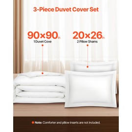 VEVOR Queen Duvet Cover Set, 100% Cotton, 3 Pieces Bedding Set Queen Size with 1 Duvet Cover 90 x 90 in and 2 Pillow Shams 20 x 26 in, Soft Breathable, Double Zipper Closure, for Home Bedding, White