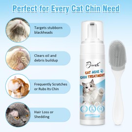 Pjordo Cat Acne Chin Treatment, 6.8 fl.oz Cat Chin Cleaner Kit with Cleaning Brush and Cloth, Remove Cat Chin Blackheads & No-Rinse Foam for Quick Clean, Soothes Chin Acne