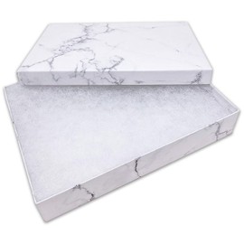 TheDisplayGuys 25-Pack #75 Marble White Cotton Filled Paper Jewelry Boxes (7 1/8" x 5 3/16" x 1 5/16") for Gift Display Shipping & Retail