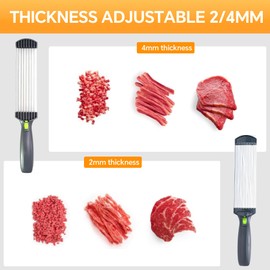 Fresh meat slicer Thickness adjustable 2 or 4 mm 17 blades can cut 18 slices of meat Manual meat slicer Beef Pork Lamb slicer for home cooking BBQ hotpot Quick slicing shredding dicing (gray)