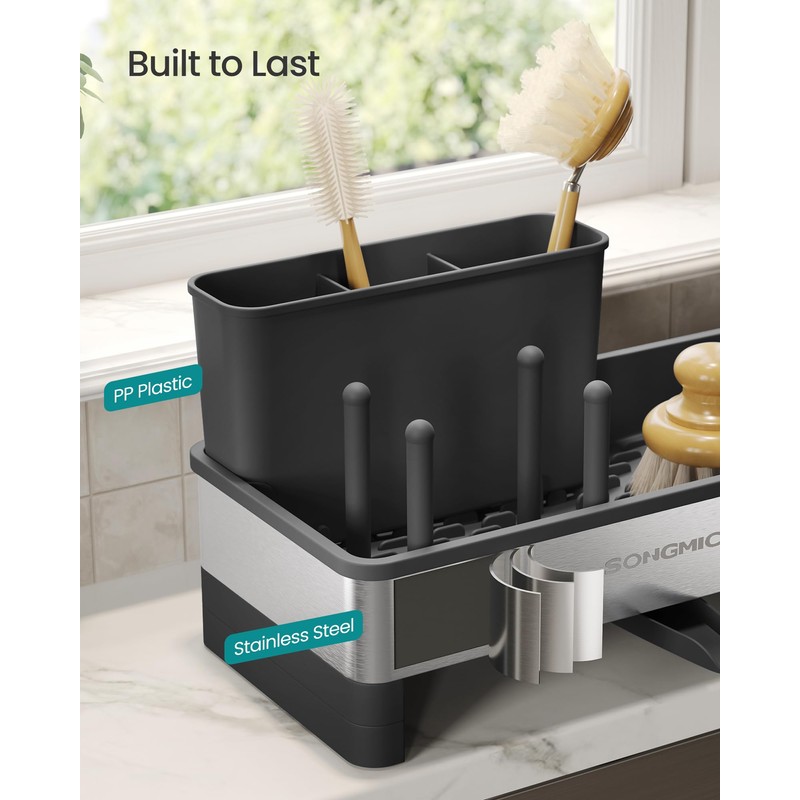 SONGMICS Kitchen Sink Caddy Tidy, Sink Organiser with Sponge Holder,