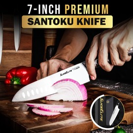 Slice Series 7-Inch Santoku Knife – High Carbon German Steel Blade with Ergonomic Pakkawood Handle (Santoku Knife) (Santoku Knife)