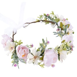 KorViSHOW Pink Flower Crown Headband, Artificial Rose Floral Headpiece, Adjustable Fairy Woodland Flower Crown for Women Girls Renaissance Birthday Bride Wedding Festivals Party Hair Accessories