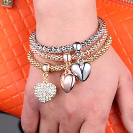 3 PCS Love Heart Pendant Wrist Bangles Bracelets Set for Women Clear Crystal Resin Corn Stacking Wristband Elastic Adjustable Cuff Wrap Bracelet Lightweight Retro Delicate Holiday Mother's Day Geometric Jewelry