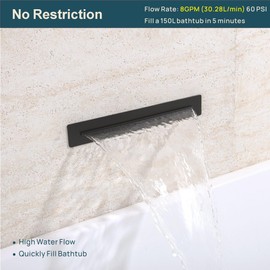 JPHOMES Matte Black Tub Spout Waterfall Tub Filler, High Flow 8GPM, Suitable for Bathroom/Outdoor, Wall Mount Bathtub Fixture Without Diverter, Shower Head